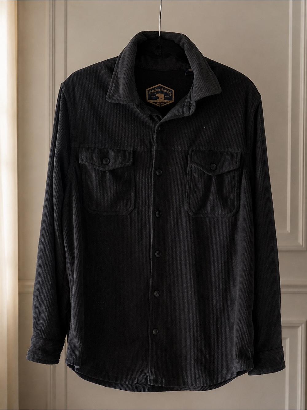 Freedom Foundry Men’s Medium Black Corduroy Button Up Overshirt Shirt Jacket